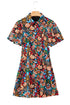 Multicolour Floral Puff Short Sleeve Shirt Mini Dress